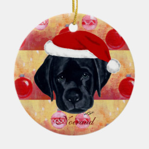 Speciaal kerstzwarte labrador Puppy Keramisch Ornament