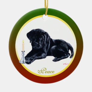 Speciaal kerstzwarte labrador Puppy Keramisch Ornament