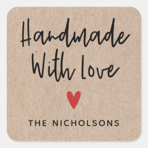 Speciaal Kraft Handmade with Love Vierkante Sticker