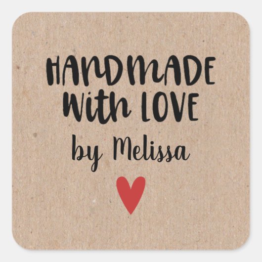 Speciaal Kraft Handmade with Love Vierkante Sticker (Voorkant)