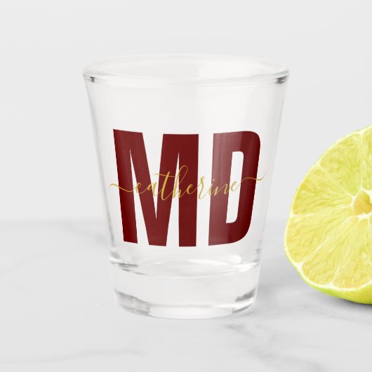 Speciaal MD Doctor Maroon & Gold Shot Glass Shot Glas (Voorkant)