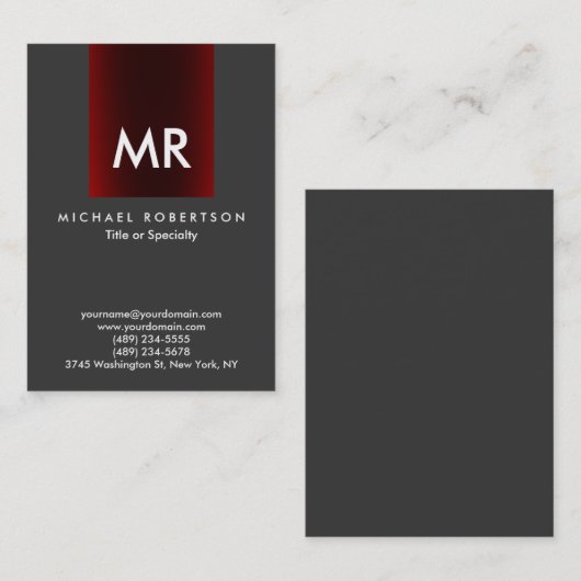 Speciaal Monogram Grijs Rood Streep Schoon Visitekaartje (Voorkant / Achterkant)