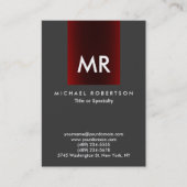Speciaal Monogram Grijs Rood Streep Schoon Visitekaartje (Voorkant)