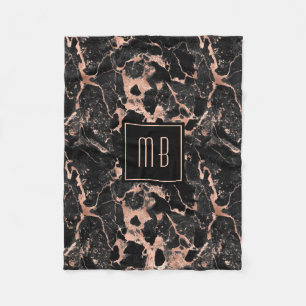 Speciaal Monogram Roos Gold Black Marble Fleece Deken