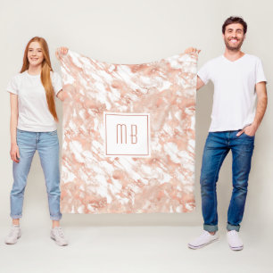 Speciaal Monogram Roos Gold White Marble Fleece Deken