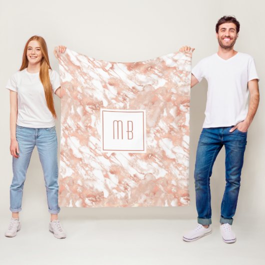 Speciaal Monogram Roos Gold White Marble Fleece Deken (In situ)