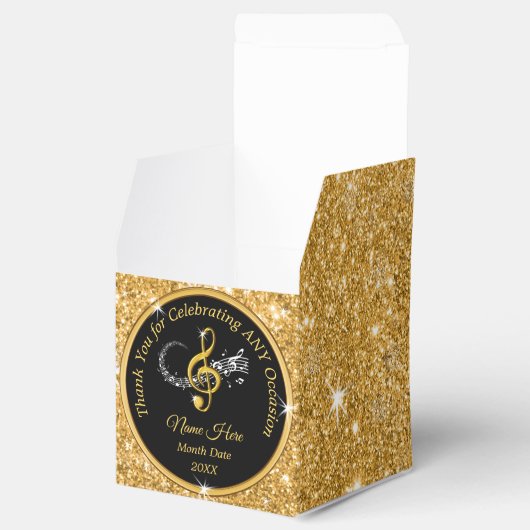 Speciaal, muziekopdragers, zwart en goud bedankdoosjes (Geopend)