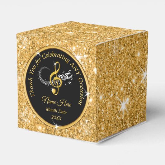 Speciaal, muziekopdragers, zwart en goud bedankdoosjes (Achterkant)