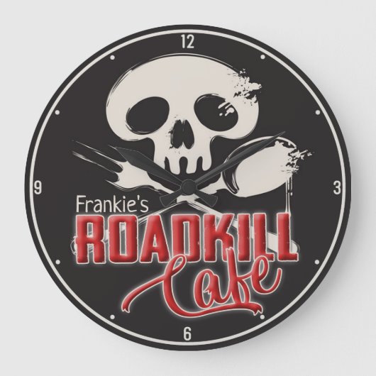 Speciaal NAAM Cheeky Roadkill Cafe Kitchen Grote Klok (Voorkant)