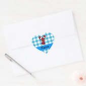 Speciaal naamkreeft blauw gingham patroon hart sticker (Envelop)