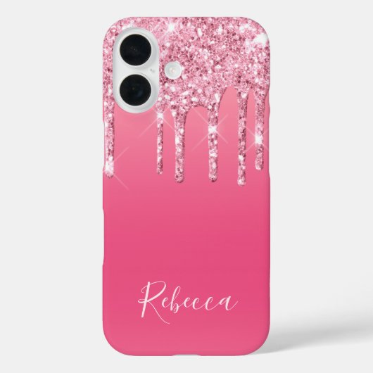 Speciaal naamscript roze glitter Driving Case-Mate iPhone Case (Achterkant)