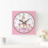 Speciaal Oerwoud Jill Giraffe Nursery Clock Vierkante Klok (Huis)