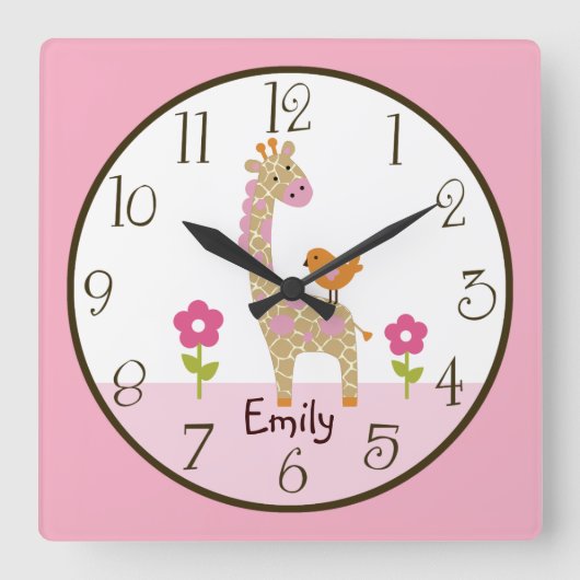 Speciaal Oerwoud Jill Giraffe Nursery Clock Vierkante Klok (Voorkant)