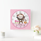 Speciaal Oerwoud Jill Monkey Nursery Clock Vierkante Klok (Huis)