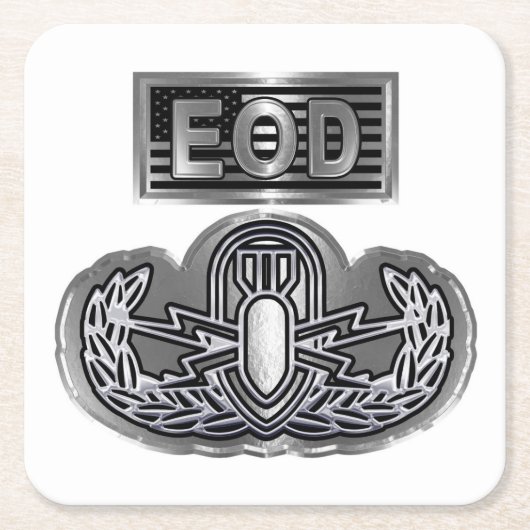 Speciaal ontwerp "EOD Badge and EOD Flag" Vierkante Kartonnen Onderzetter (Voorkant)