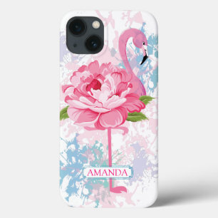 Speciaal ontwerp van Floral Pink flamingo iPhone 13 Hoesje