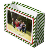 Speciaal op maat gesneden kerstgroene strepen groot cadeauzakje (Achterkant Gekanteld)