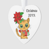 Speciaal Oranje kat met Poinsettia Kerstmis Ornament (voorkant)