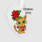Speciaal Oranje kat met Poinsettia Kerstmis Ornament (voorkant)
