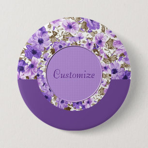 Speciaal Paars en wit Floral Round Button 2