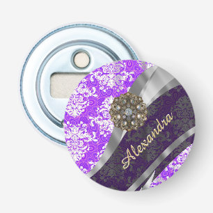 Speciaal paars gaaspatroon button flesopener