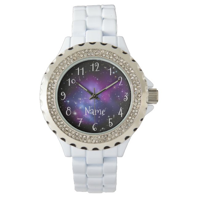 Speciaal Paars galaxy Space Foto Horloge (Voorkant)