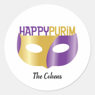 Speciaal Paars Gold Happy Purim en masker Ronde Sticker
