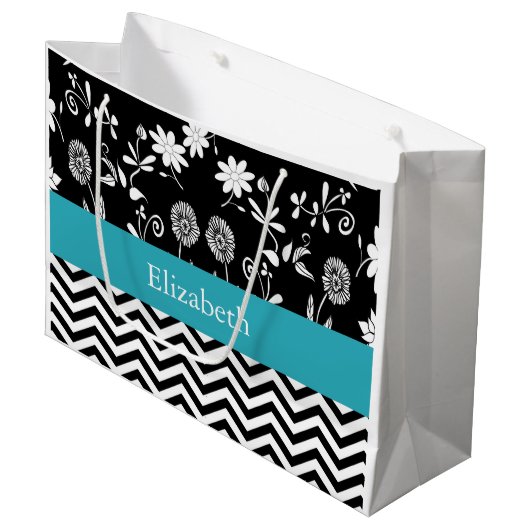 Speciaal patroon voor bloemen en zigzag large cadeautasje (Voorkant Gekanteld)