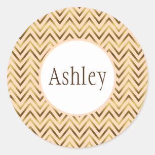 Speciaal peach en Gold Chevron Stripe Ronde Sticker