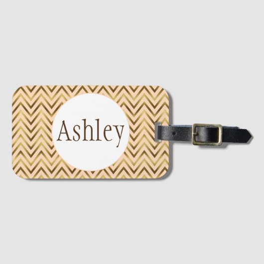 Speciaal peach & Gold Chevron Stripe Bagagelabel (Voorkant (horizontaal))