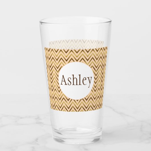 Speciaal peach & Gold Chevron Stripe Glas (Voorkant)