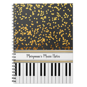 Speciaal Piano Keys Gold Polka Dots Pattern Notitieboek