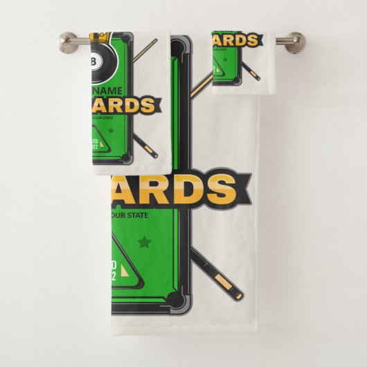 Speciaal Pool Hall NAME 8 Ball Crown Billiards Bad Handdoek (Insitu)