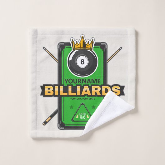Speciaal Pool Hall NAME 8 Ball Crown Billiards Bad Handdoek (Wasdoekje)