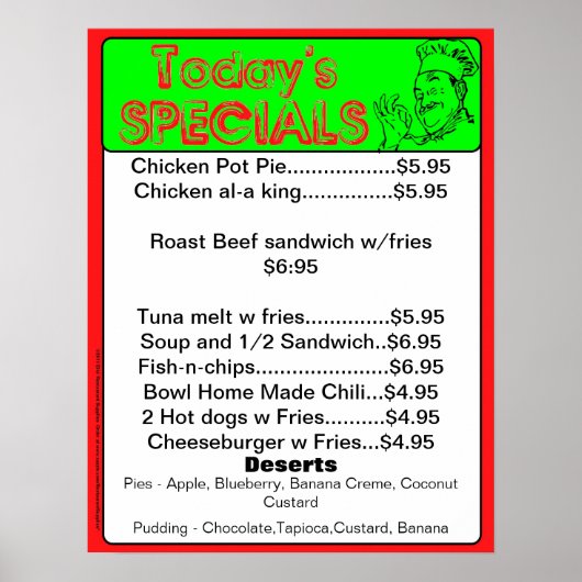 Speciaal Poster van vandaag - restaurantbenodigdhe (Voorkant)