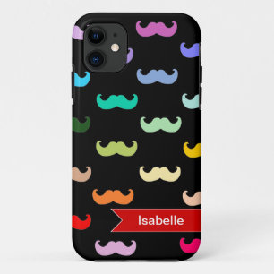Speciaal Rainbow Mustache-patroon op zwart iPhone 11 Hoesje