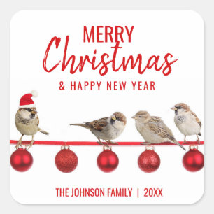 Speciaal RED White MERRY CHRISTMAS-Sparrows Vierkante Sticker