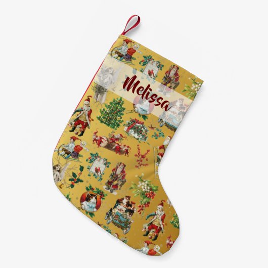 Speciaal  Retro Holiday Gold Kleine Kerstsok (Voorkant (Hangend))