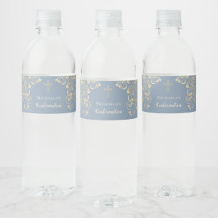 Speciaal robuust blauw bevestigingskruis waterfles etiket