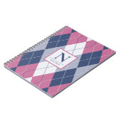 Speciaal robuust roze en marineblauw preppy argyle notitieboek (Linkerzijde)
