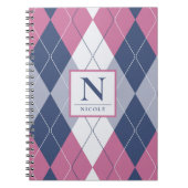 Speciaal robuust roze en marineblauw preppy argyle notitieboek (Voorkant)