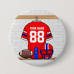 Speciaal Rode White Blue Football Jersey Ronde Button 7,6 Cm