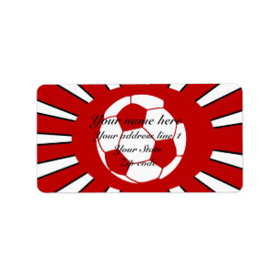 Speciaal rood en wit voetbalontwerp etiket