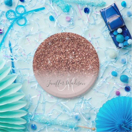 Speciaal Roos Gold Glitter drijft meisje luxe Papieren Bordje (Feest)