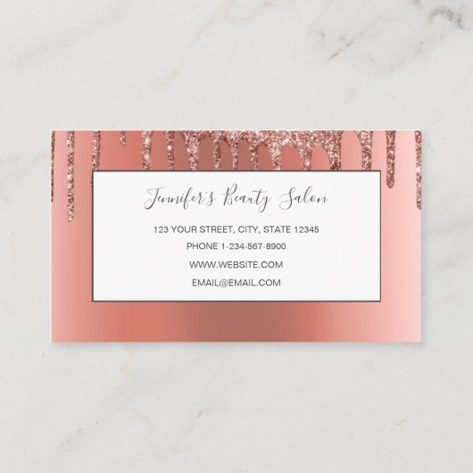 Speciaal Roos Gold Glitter drijft meisje luxe Visitekaartje (Achterkant)