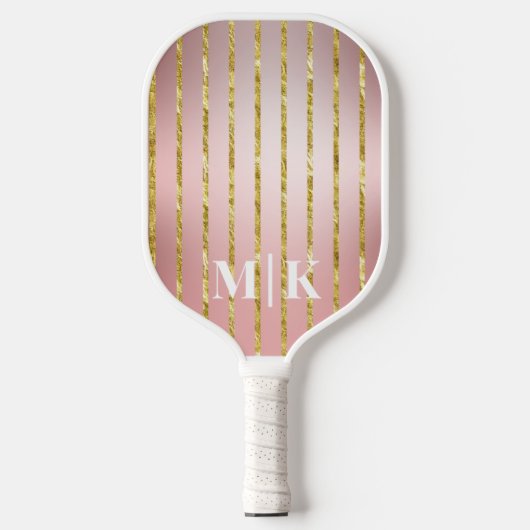 Speciaal Roos Gold Stripes monogrammen Pickleball Paddle (Voorkant)