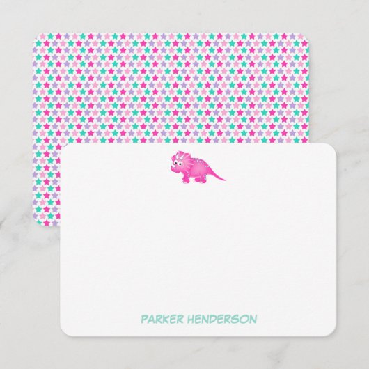 Speciaal roze Baby Dinosaur Stationery Bedankkaart (Voorkant / Achterkant)