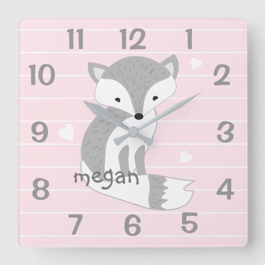 Speciaal roze bos Fox Nursery Wall Clock Vierkante Klok (Voorkant)