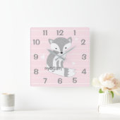 Speciaal roze bos Fox Nursery Wall Clock Vierkante Klok (Huis)