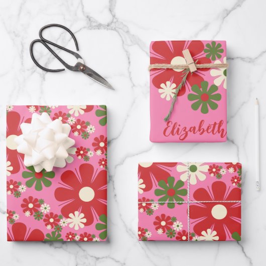 Speciaal roze kerstflesje met Retro Inpakpapier Vel (Voorkant)